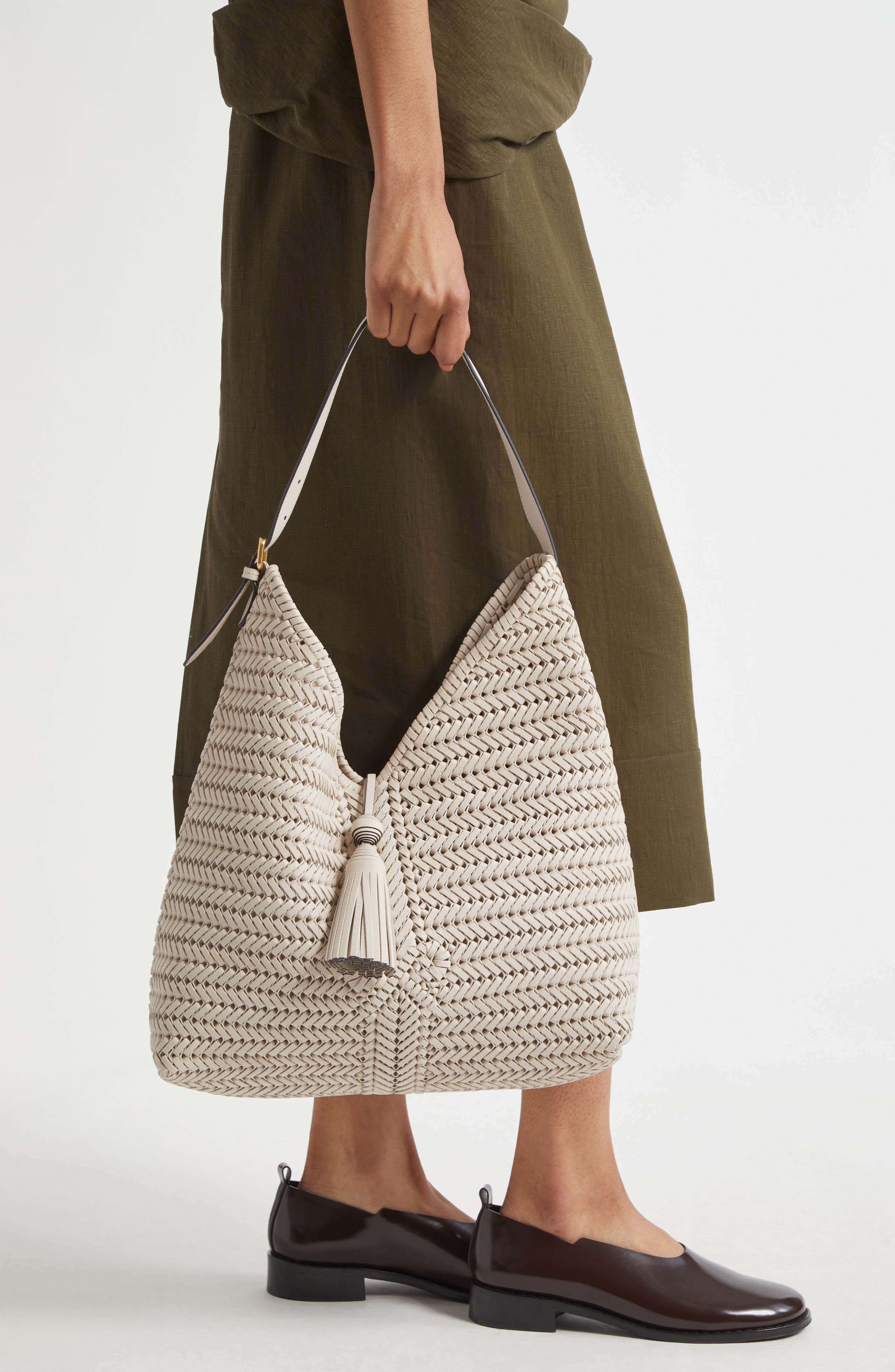 Anya Hindmarch The Neeson Herringbone Woven Leather Hobo, Alternate, color, 