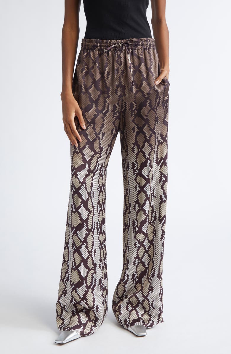 Stella McCartney Snakeskin Print Satin Pajama Trousers, Main, color, Natural