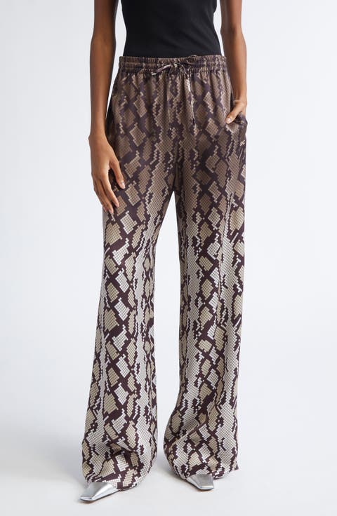 Snakeskin Print Satin Pajama Trousers