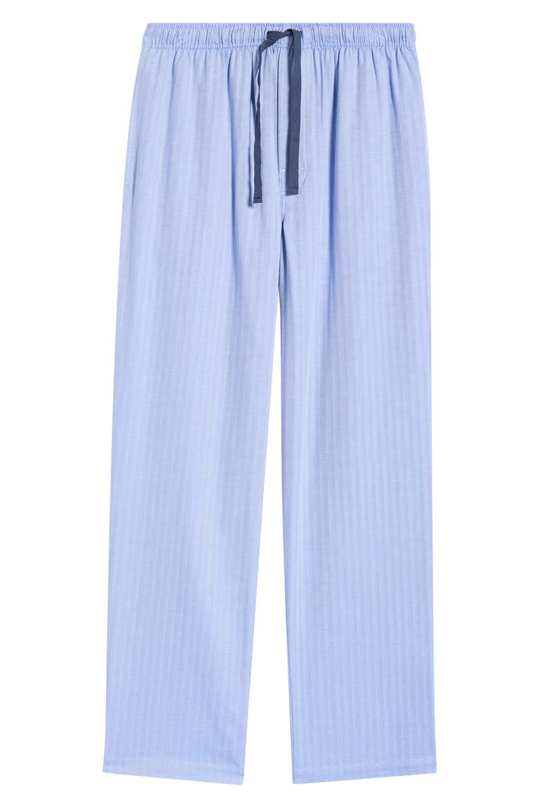 Signature Herringbone Cotton Pajama Pants, Alternate, color, BLUE/ NAVY PIPING