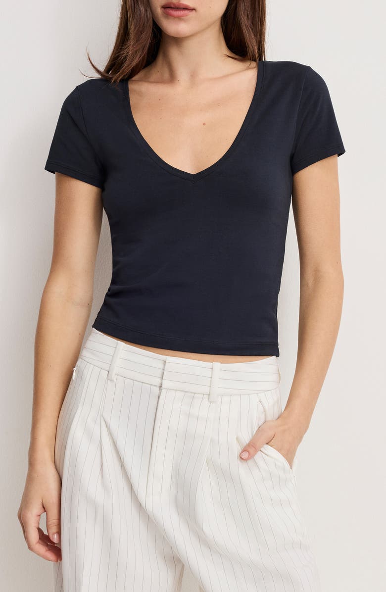 Good American V-Neck Baby Tee, Main, color,