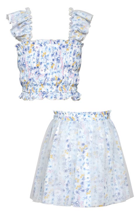 Kids' Floral Smock Tank Top & Mesh Skirt Set (Big Kid)