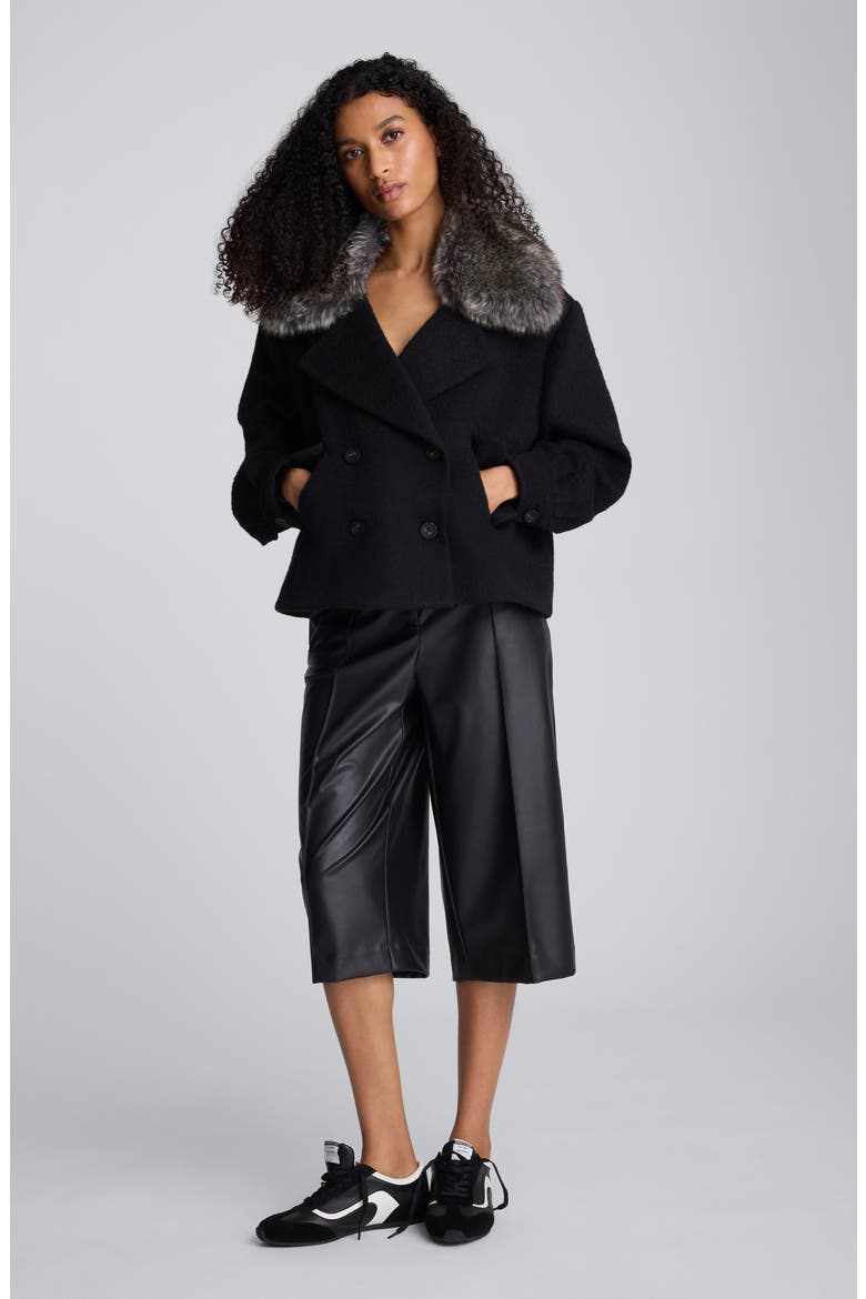 Cropped Peacoat with Removable Faux Fur Collar, Alternate, color, BLACK