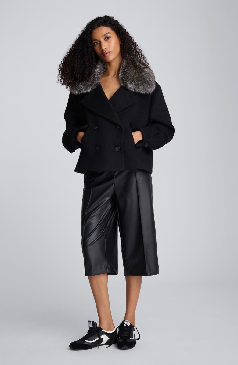 Kenneth Cole Cropped Peacoat with Removable Faux Fur Collar, Alternate, color, Black