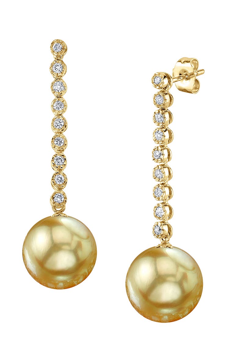 Golden South Sea Pearl & Diamond Serena Earrings, Main, color, Yellow Gold