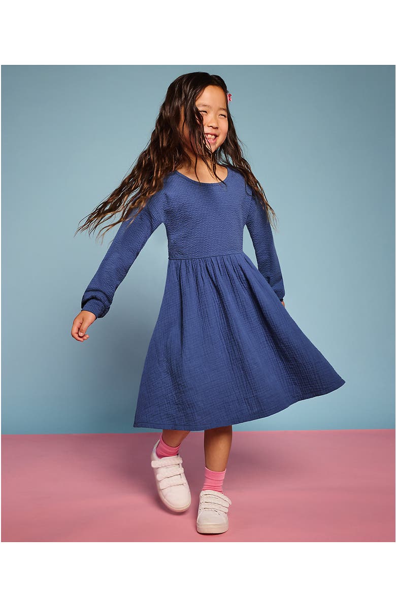 Lands' End Girls Long Sleeve Ribbed Dress, Main, color, Gray Blue