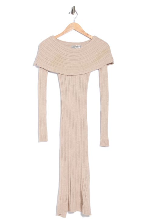 Off the Shoulder Ribbed Midaxi Sweater-Dress