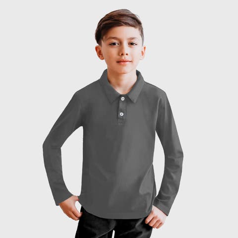 Boys 100% Cotton Soft Knit Jersey 2-Button Long Sleeve Polo Shirt (Toddler/Kids)