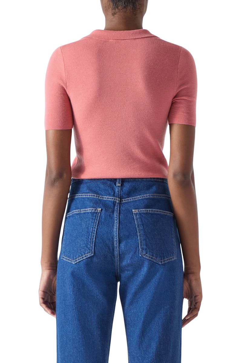 LK Bennett Fiona Embroidered Pointelle Cotton & Wool Polo Sweater, Alternate, color, 