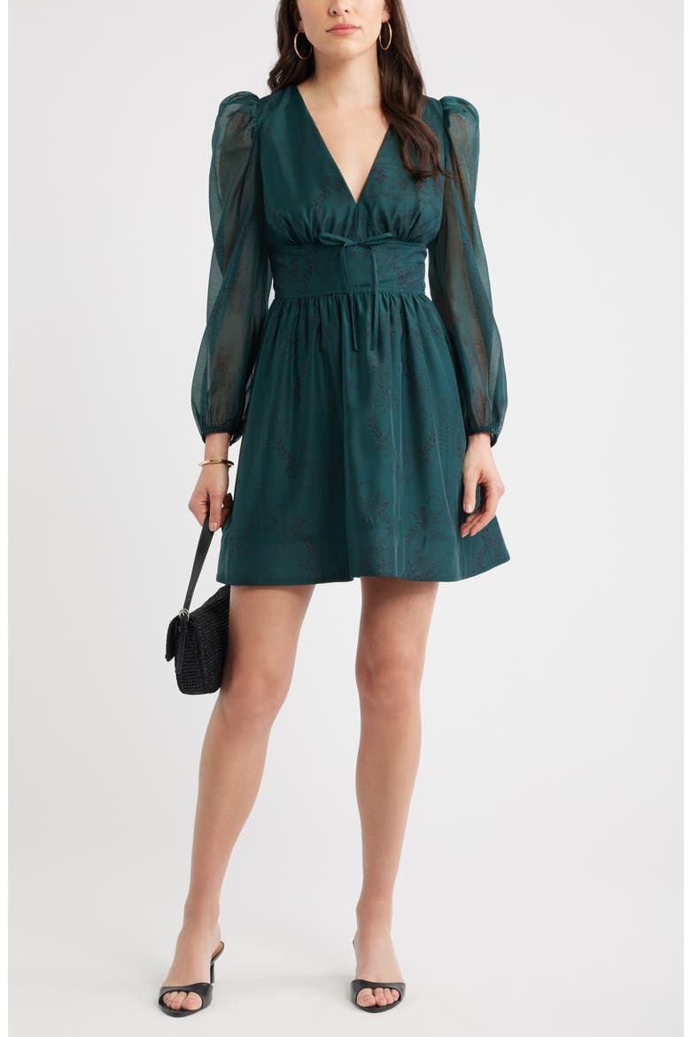 Long Sleeve Minidress, Main, color, GREEN- BLACK ALEX BORDER