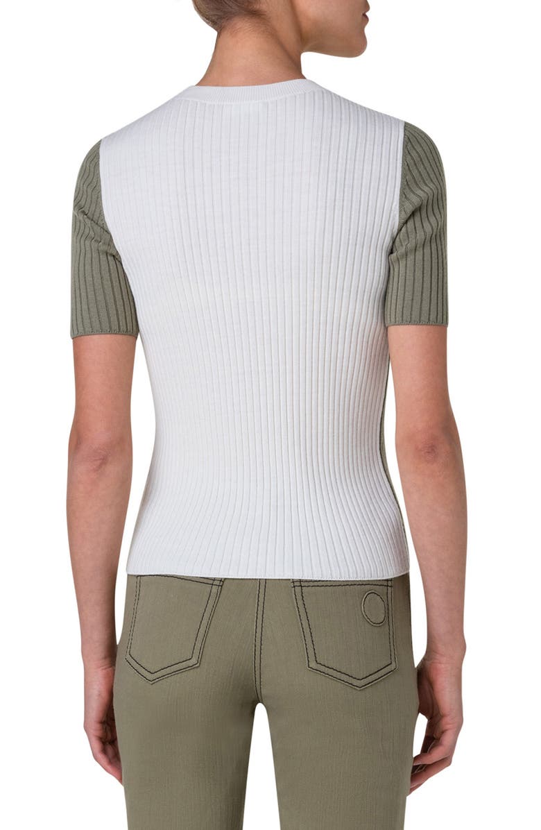Akris punto Colorblock Short Sleeve Virgin Wool Rib Sweater T-Shirt, Alternate, color, 