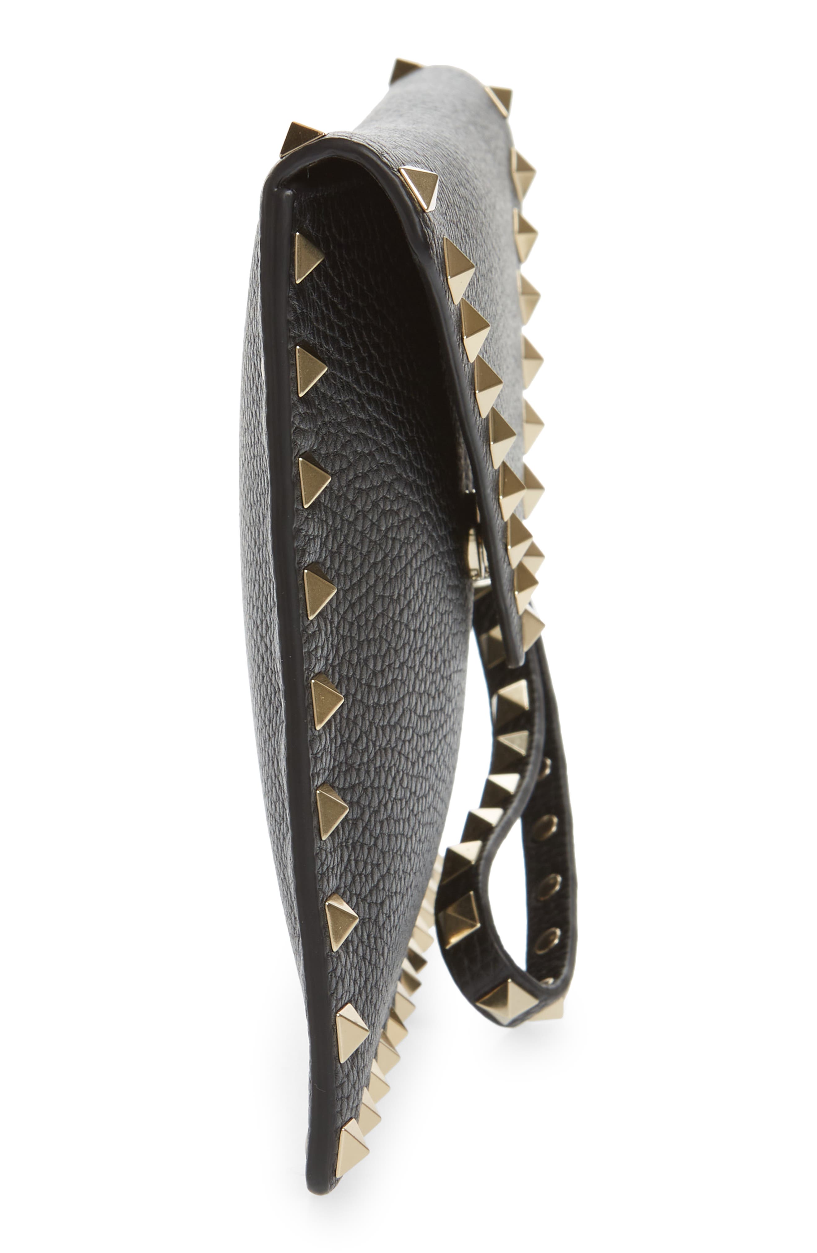 Medium Rockstud Leather Envelope Pouch, Alternate, color, NERO