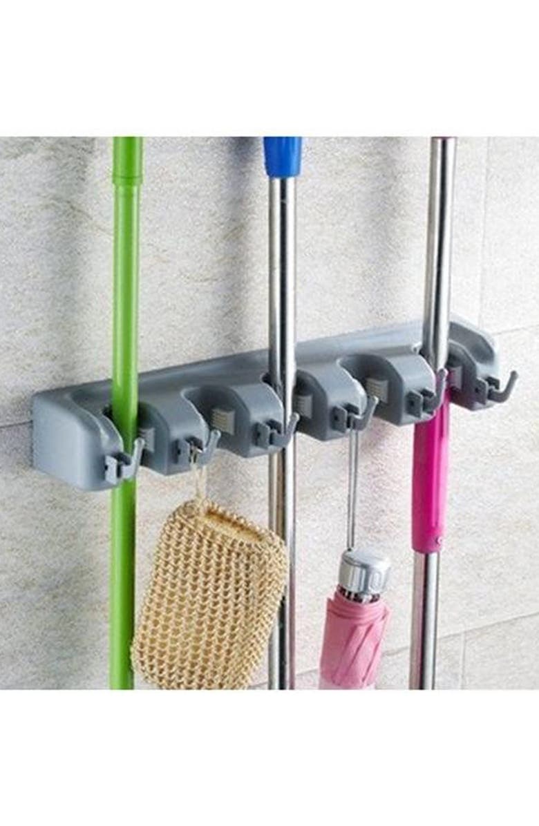SORBUS Grey Broom & Mop Wall Mounted Storage Organizer, Alternate, color,