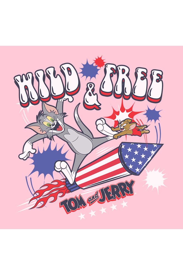 Girl's Tom and Jerry Wild and Free Duo  Graphic T-Shirt, Alternate, color, Light Pink