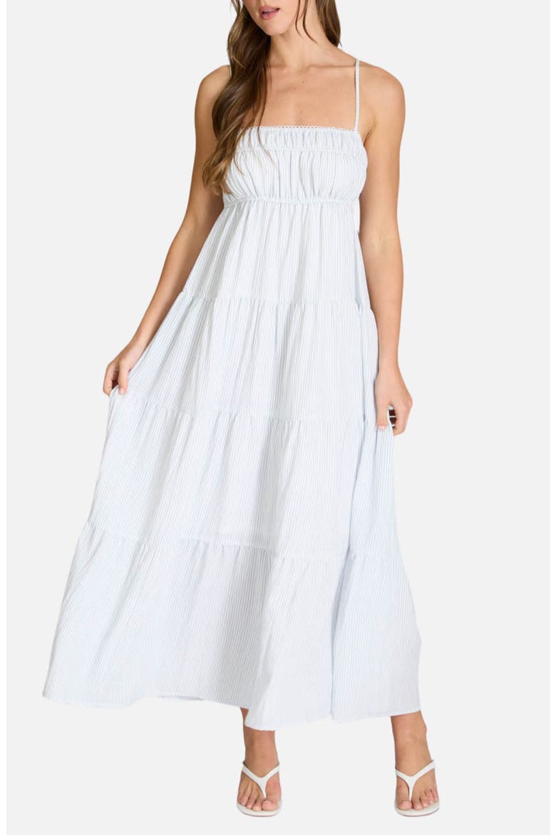 Stripe Tiered Midi Sundress, Main, color, DENIM