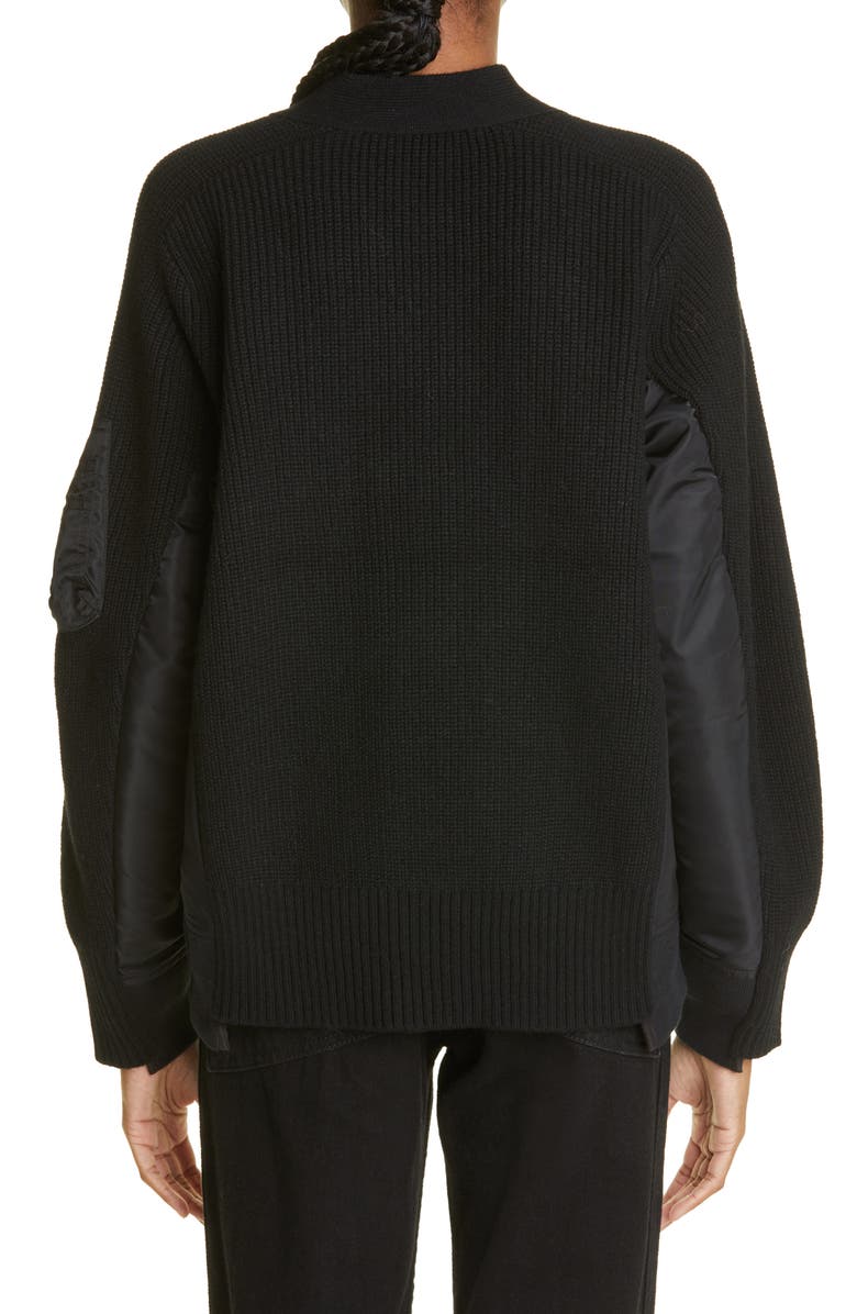 Sacai Hybrid Wool & Nylon Twill MA-1 Sweater Jacket, Alternate, color,