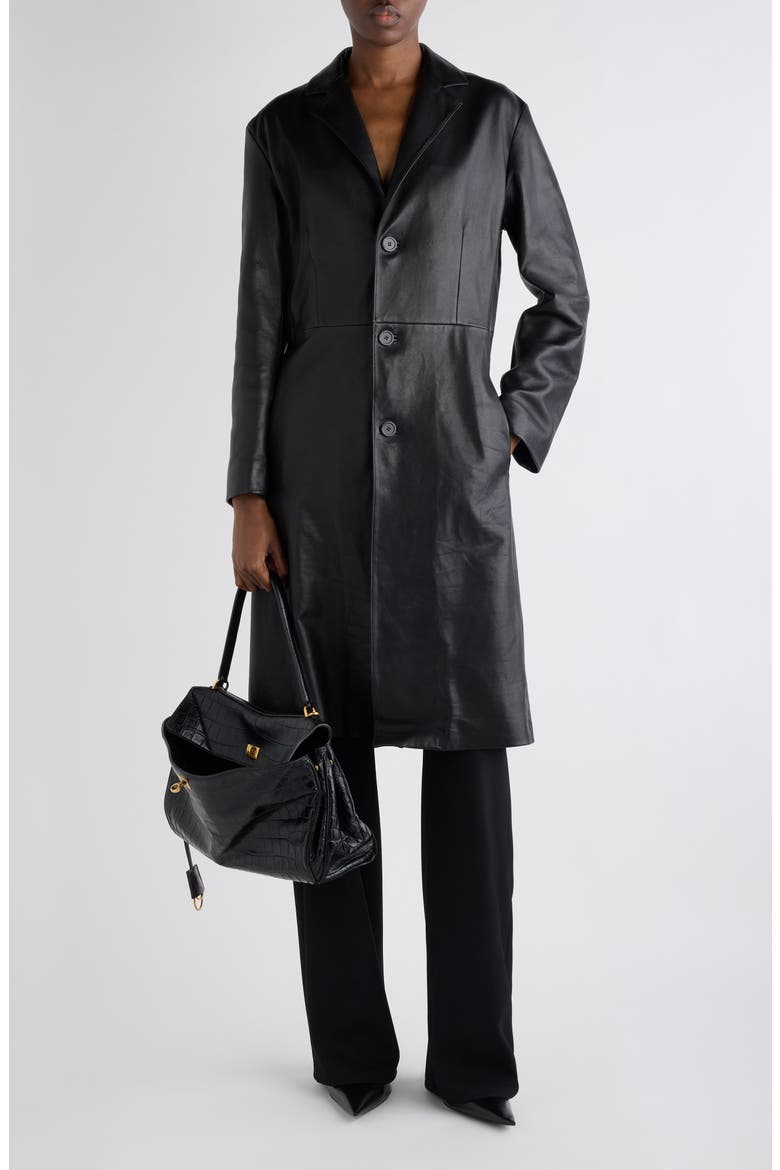 Fitted Leather Coat, Alternate, color, 1000 BLACK
