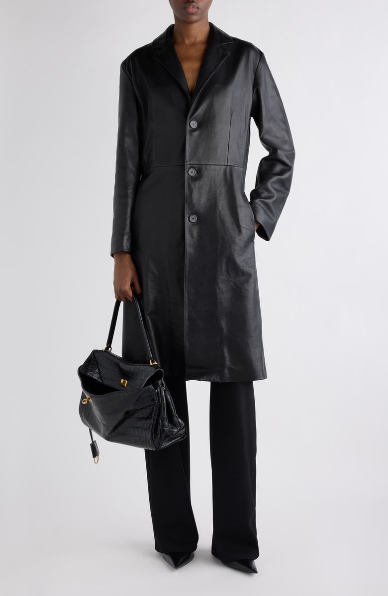 Balenciaga Fitted Leather Coat, Alternate, color, 1000 Black