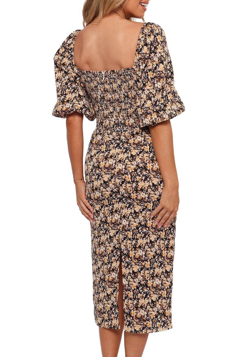 Oona Floral Midi Dress, Alternate, color, BLACK DITSY FLORAL
