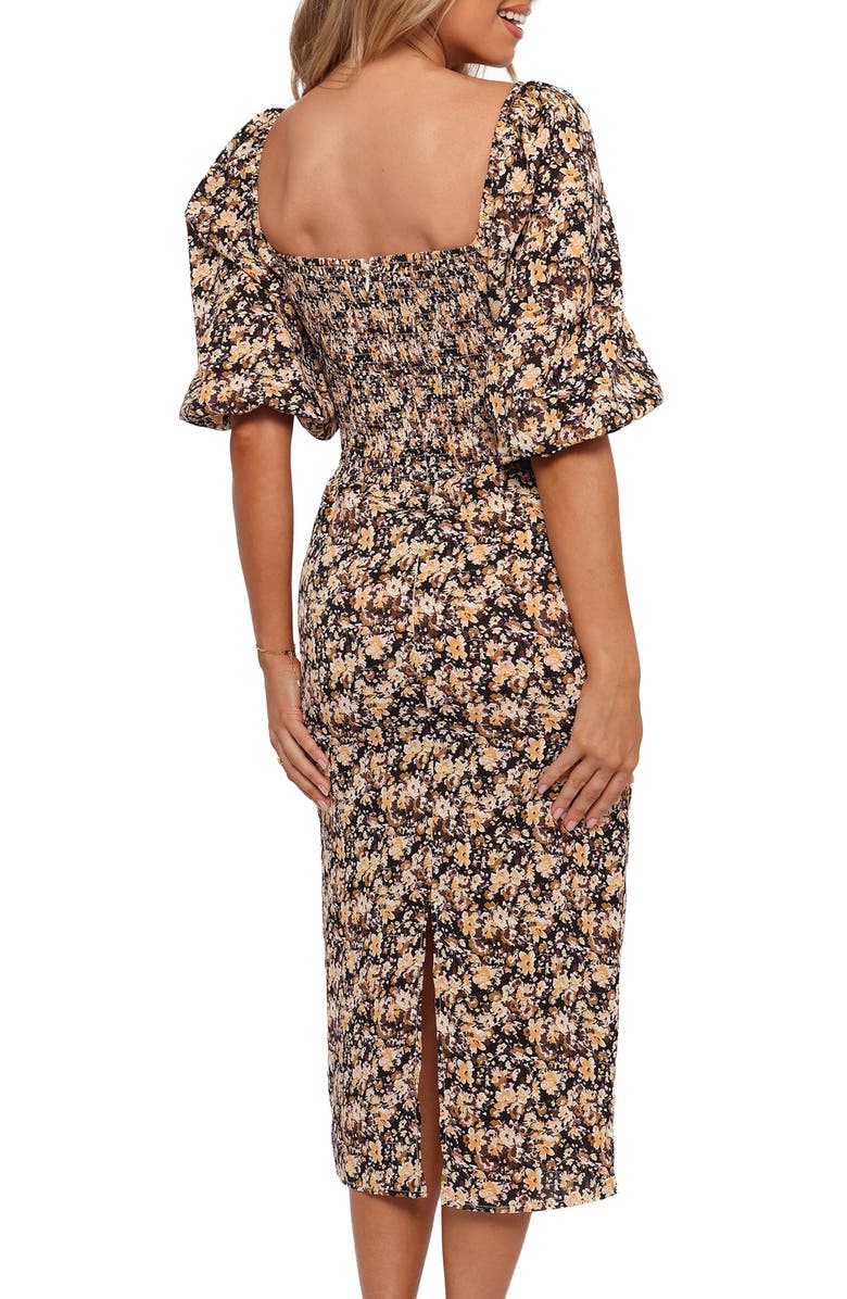 Petal & Pup Oona Floral Midi Dress, Alternate, color, Black Ditsy Floral