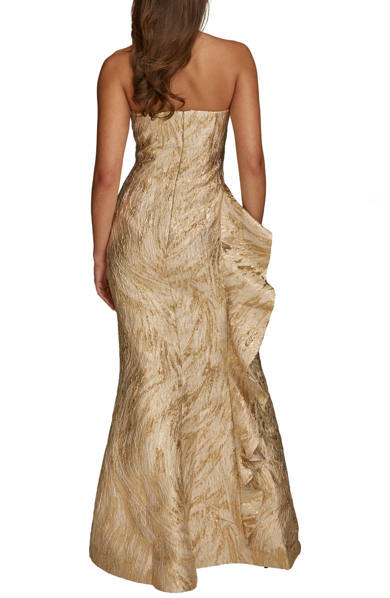 Donna Karan New York Metallic Ruffle Detail Strapless Gown, Alternate, color, Champagne