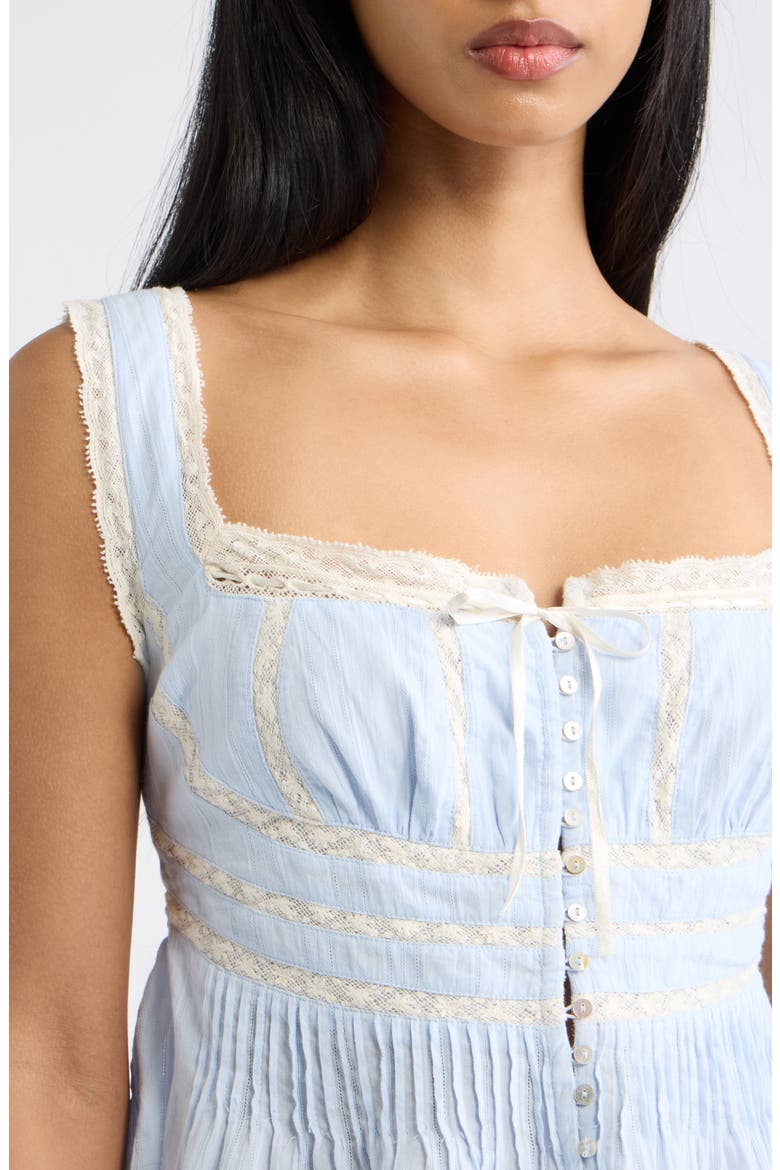 Kaelin Lace Trim Ruffle Sleeveless Top, Alternate, color, CHAMBRAY SKY