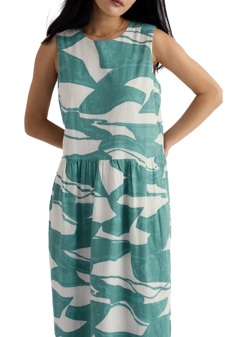 Brouse Abstract Print Sleeveless Organic Cotton Midi Dress, Alternate, color, ABSTRACT DUNES CHALK