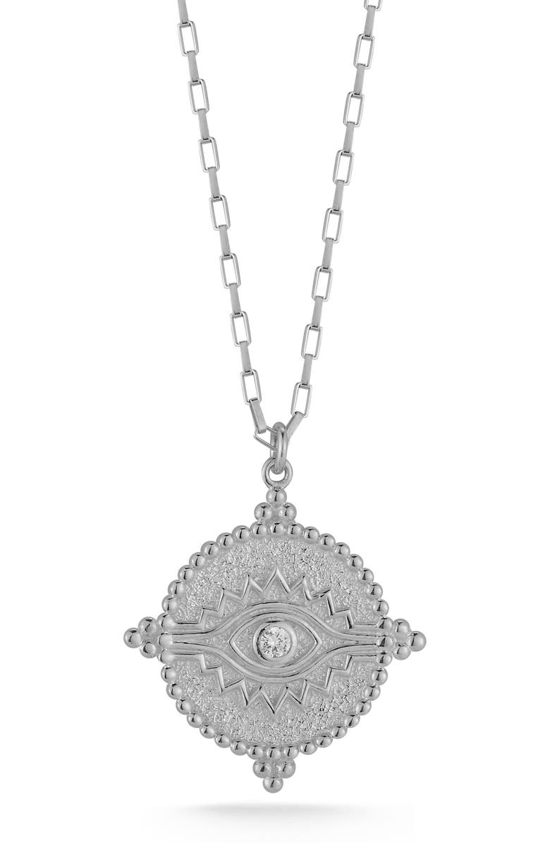 SPHERA MILANO Evil Eye Cubic Zirconia Pendant Necklace, Main, color, Silver