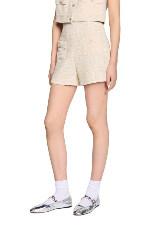 Sandro Decorative Tweed Shorts In Yellow/ecru