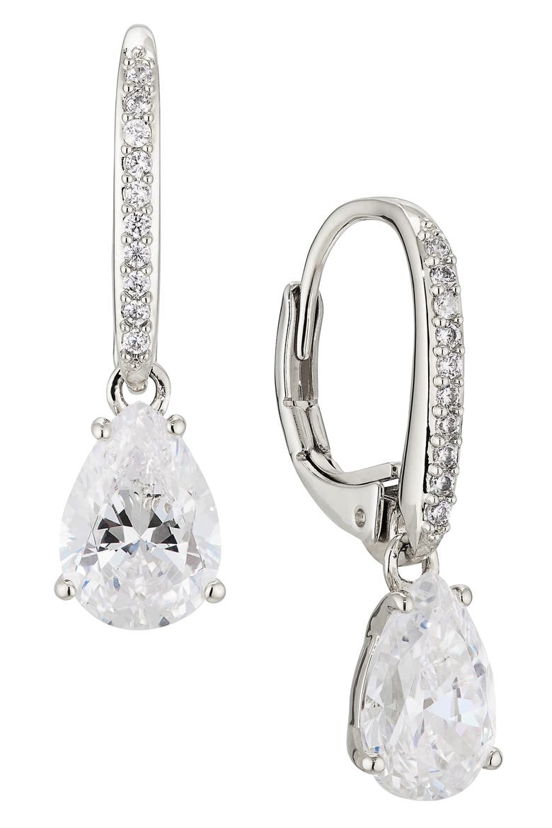 Modern Love Cubic Zirconia Pear Drop Earrings, Main, color, RHODIUM