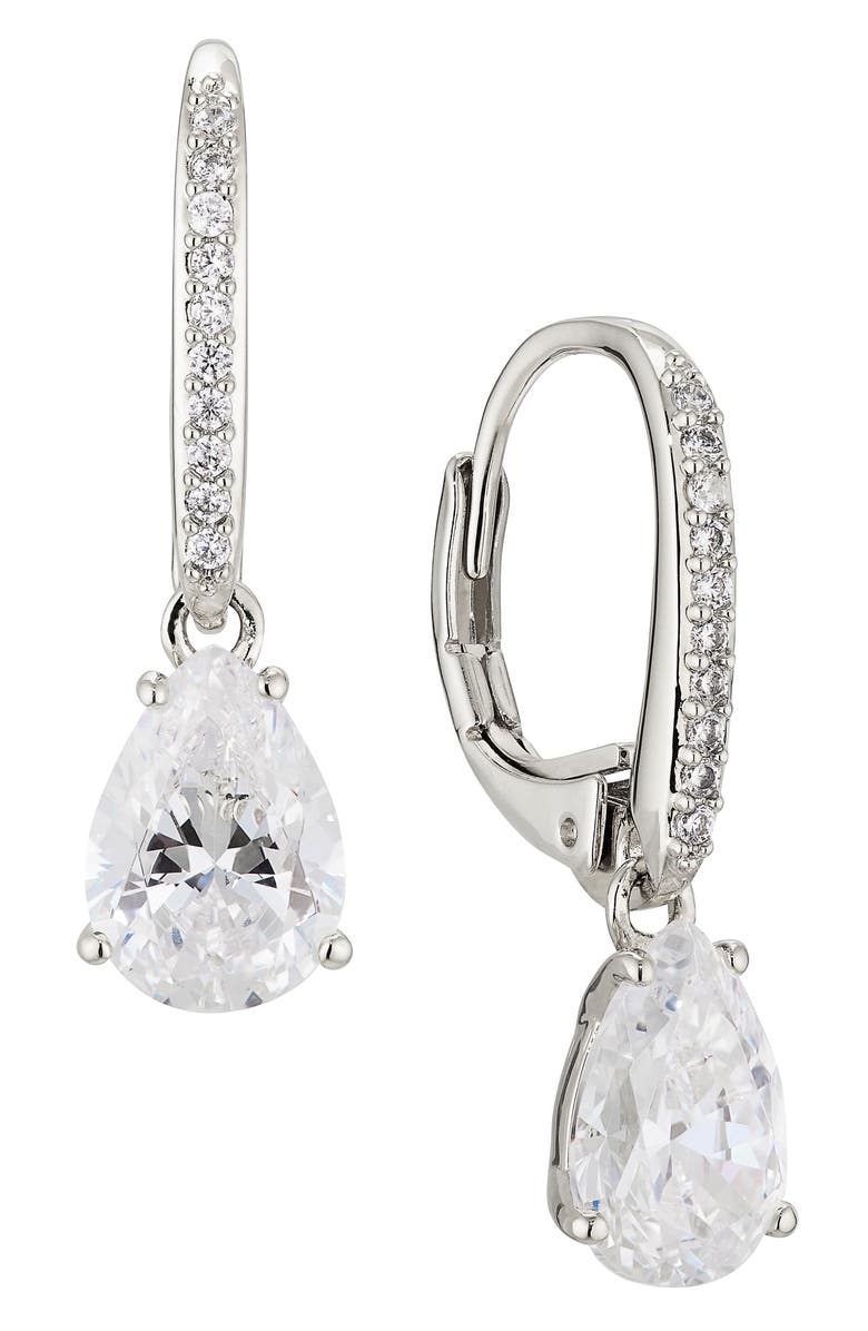 Nadri Modern Love Cubic Zirconia Pear Drop Earrings, Main, color, Rhodium