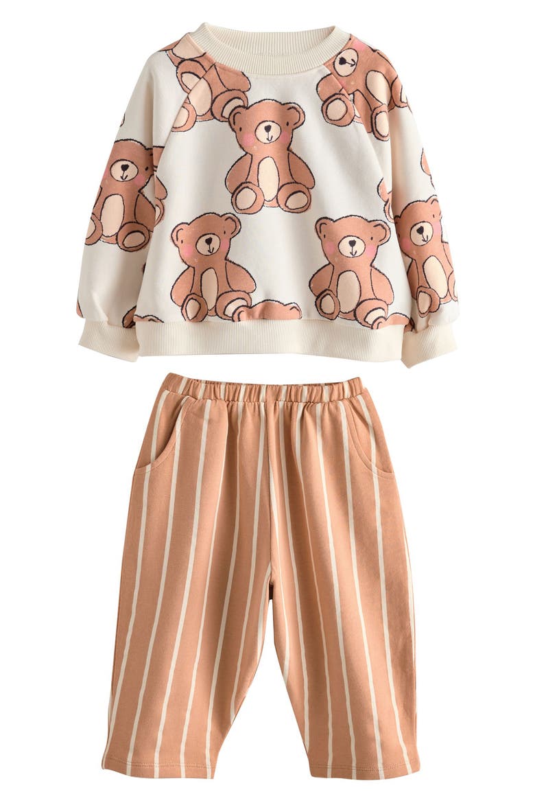 Kids' Bear Sweatshirt & Striped Sweatpants Set, Main, color, NEUTRAL