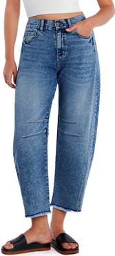 HINT OF BLU Frayed High Waist Crop Barrel Jeans