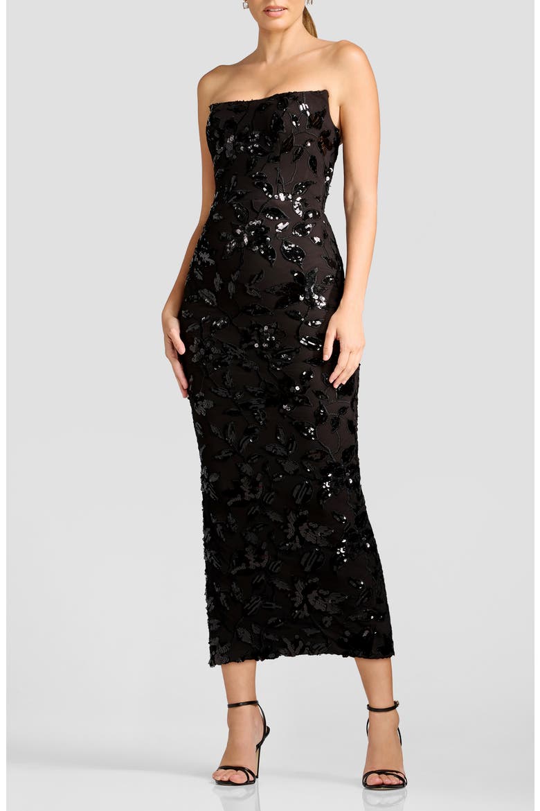 Cosette Sequin Floral Strapless Cocktail Sheath Dress, Alternate, color, BLACK-MOCHA