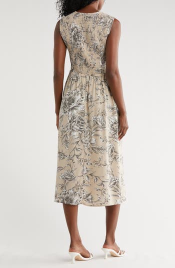 Floral Sleeveless Smocked Fit & Flare Midi Dress