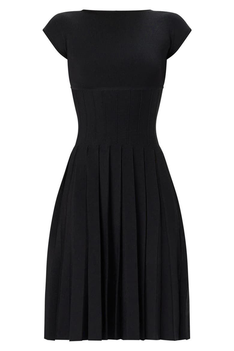 The Annabel Boat Neck Pleated Minidress, Alternate, color, BLACK 001