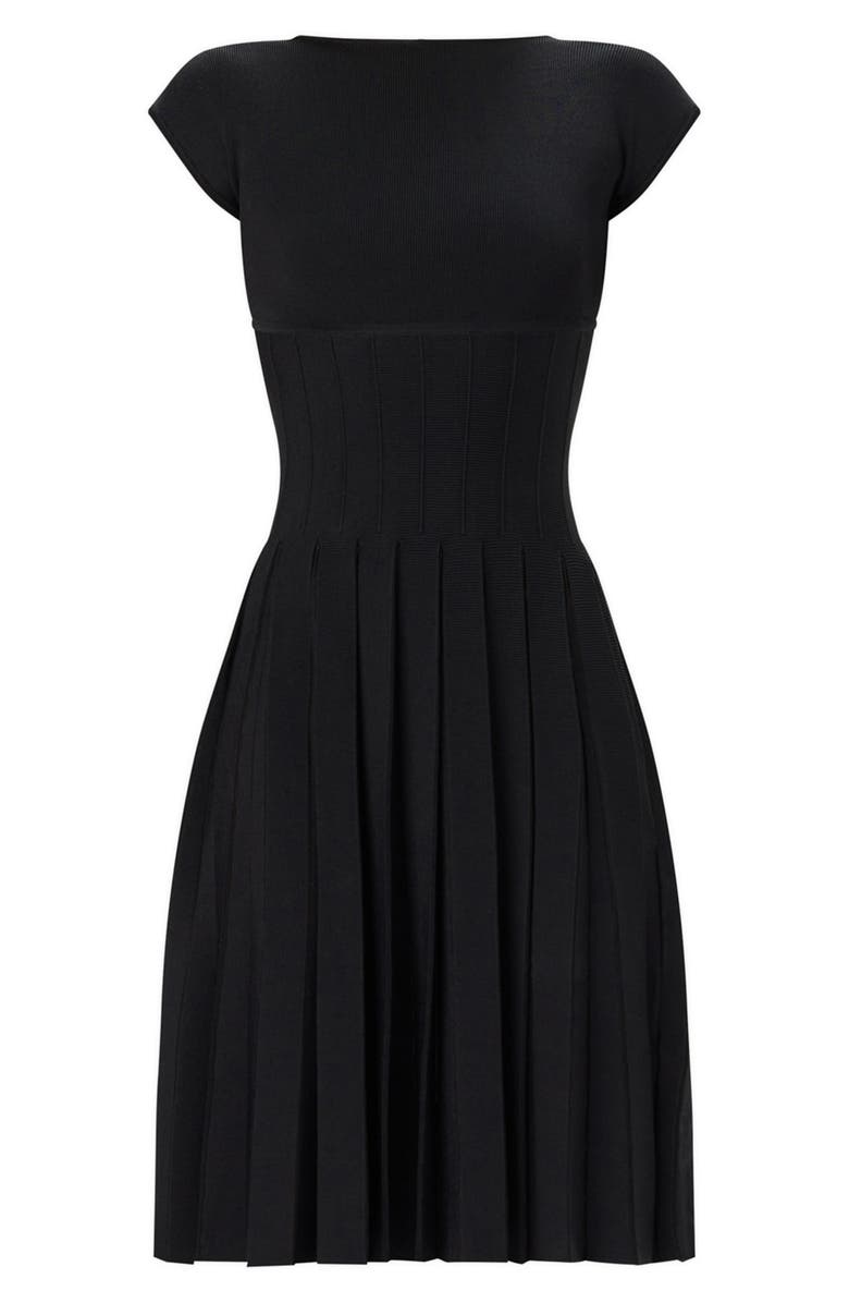 Herve Leger The Annabel Boat Neck Pleated Minidress, Alternate, color, Black 001