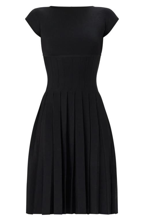 Herve Leger The Annabel Boat Neck Pleated Minidress In Black