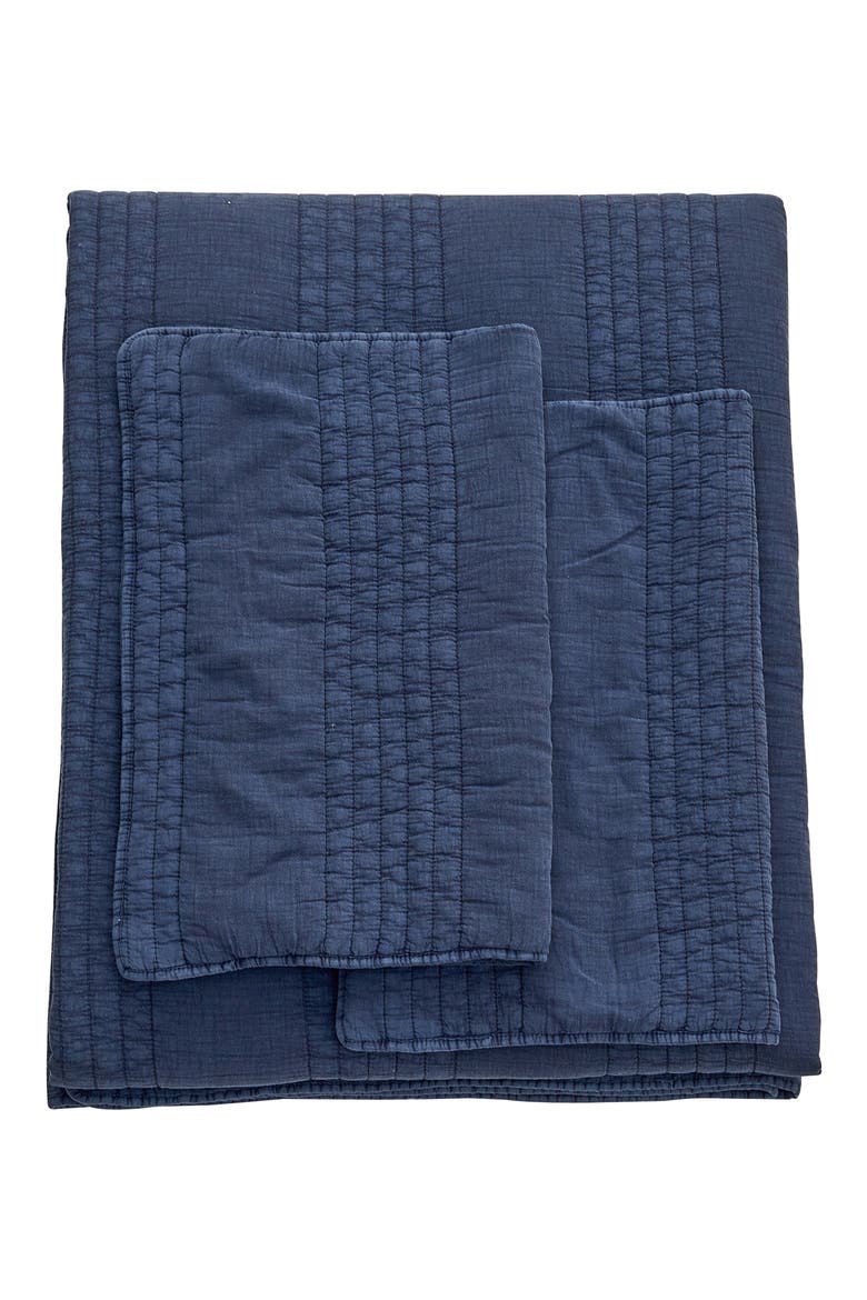 Stone Washed Cotton Quilt & Sham Set, Main, color, NAVY