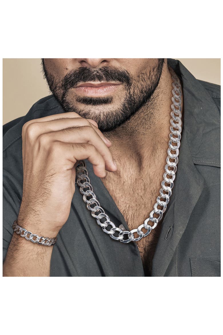 Men's Curb Chain Necklace & Bracelet Set, Alternate, color, WHITE GOLD