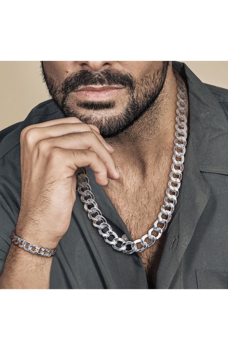 DELMAR Men's Curb Chain Necklace & Bracelet Set, Alternate, color, White Gold