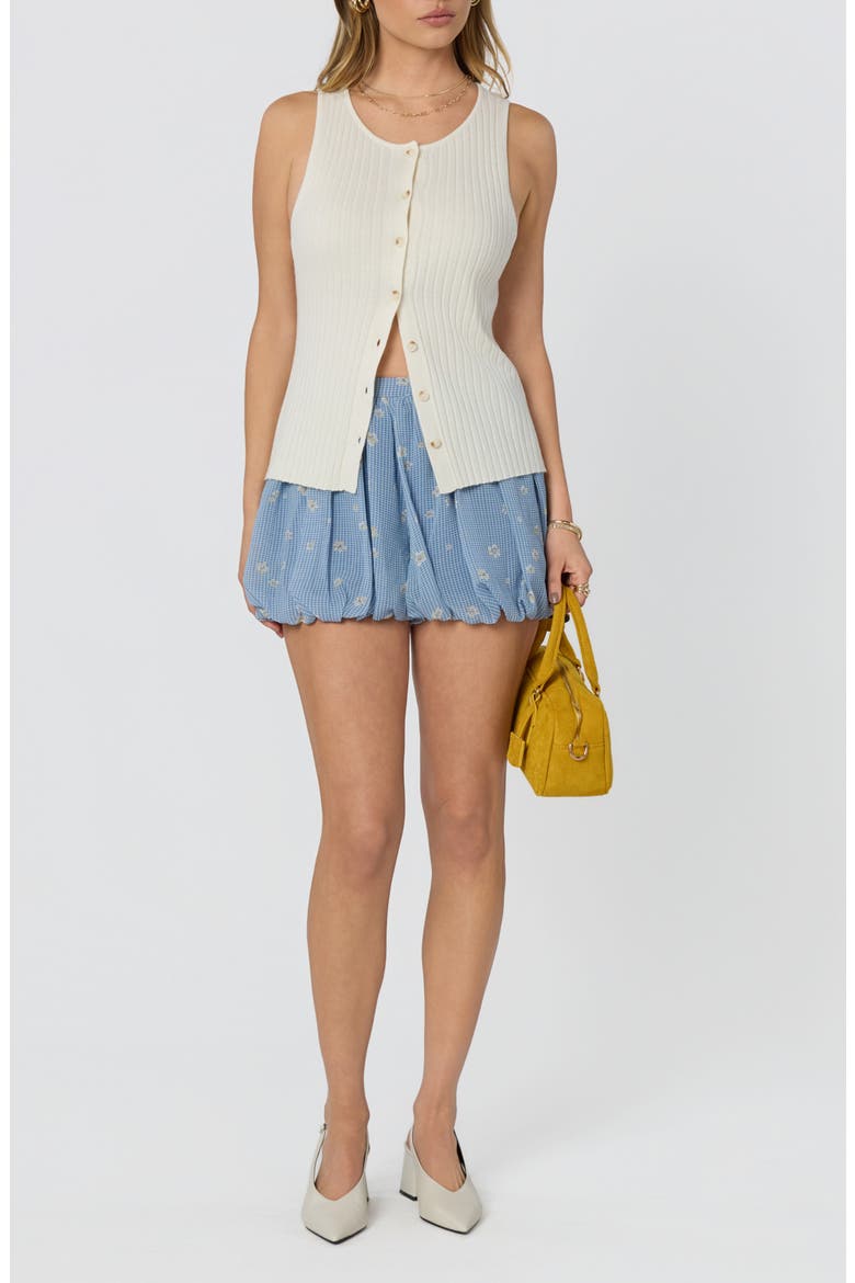 Kailey Pleated Bubble Shorts, Alternate, color, NAVY FLORAL GINGHAM