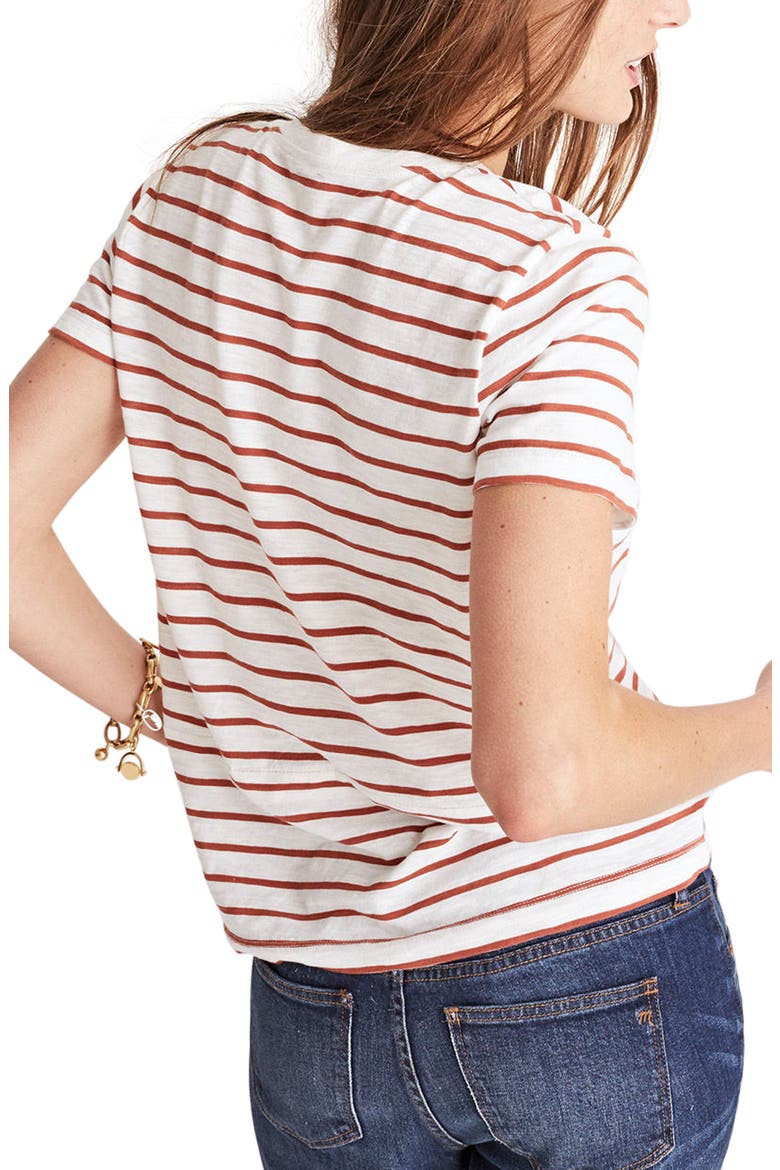 Whisper Cotton Stripe V-Neck Tee, Alternate, color, BURNT EMBER