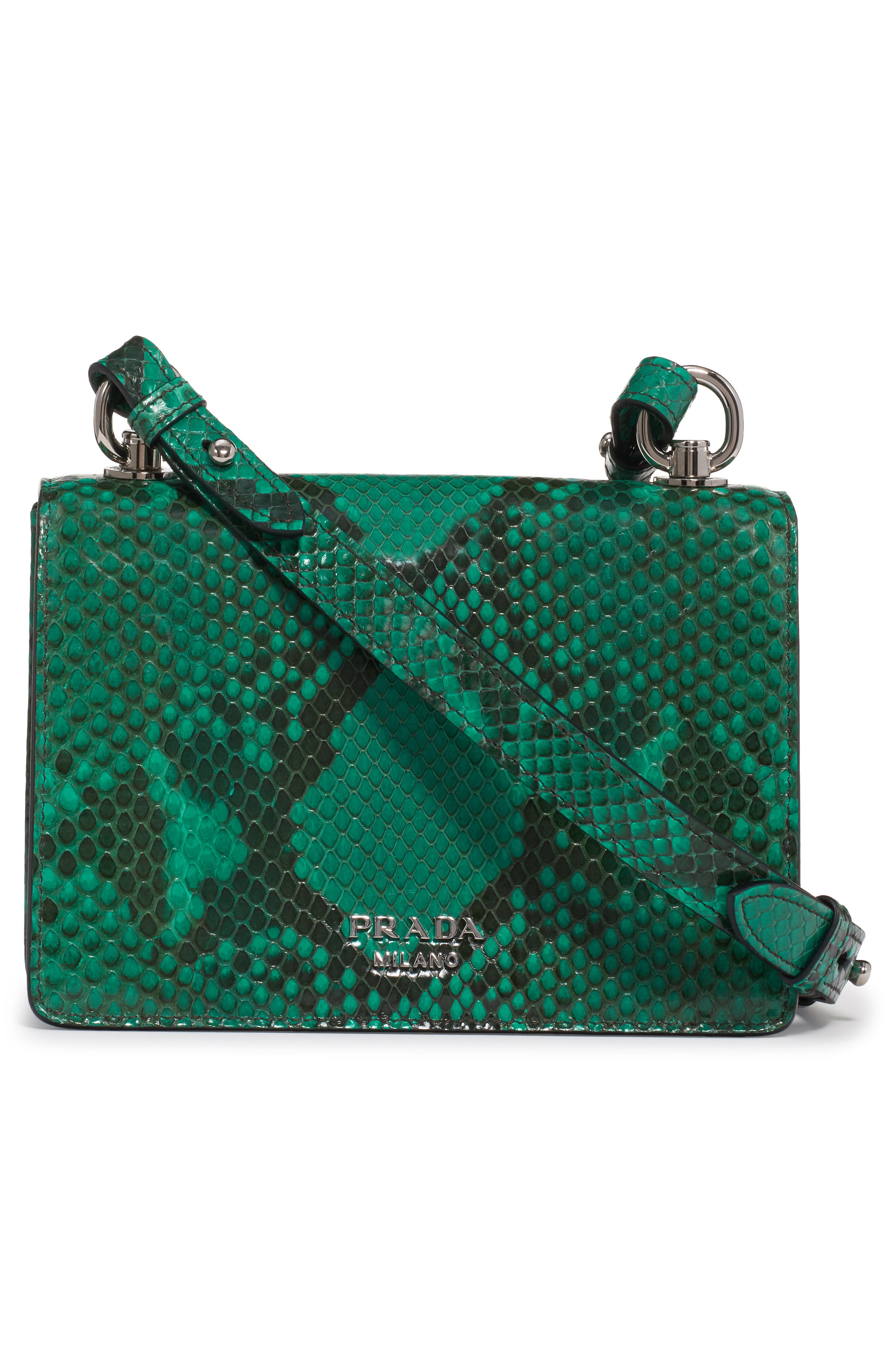 Prada Genuine Python Flap Shoulder Bag, Alternate, color, 