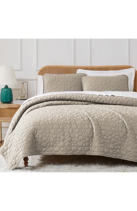 Pebble Embroidered Microfiber Oversize Quilt Set