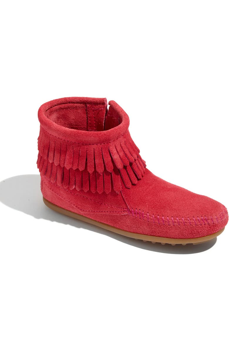 Minnetonka 'Double Fringe' Boot, Main, color, Hot Pink