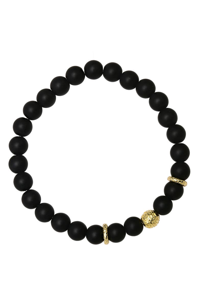 HMY JEWELRY Men's 14K Gold Plated Sterling Silver & Lava Stone Beaded Stretch Bracelet, Alternate, color, Gold/ Black