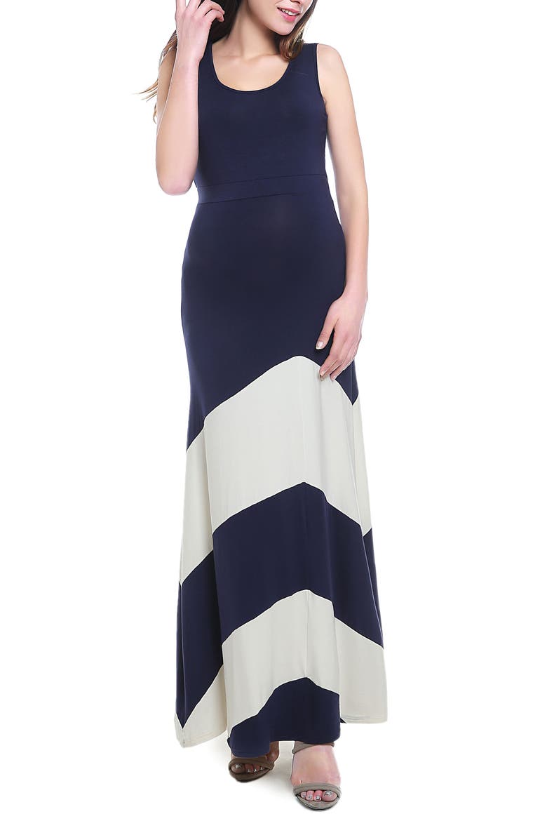 Sally Maternity Maxi Dress, Main, color, NAVY/ IVORY