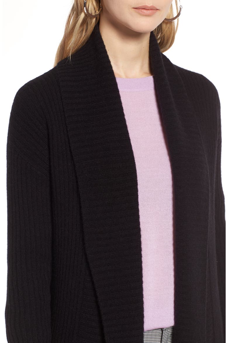 Long Ribbed Cashmere Cardigan, Alternate, color, BLACK