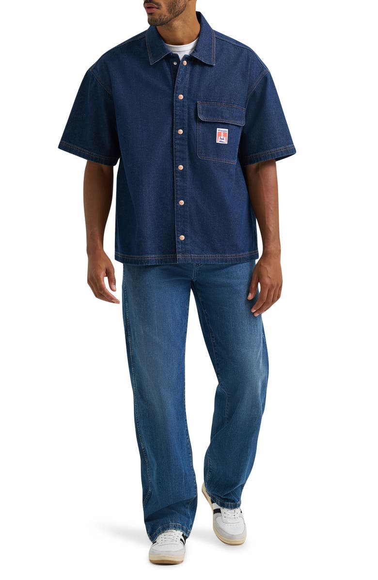Wrangler Short Sleeve Denim Overshirt, Alternate, color, Rinsed